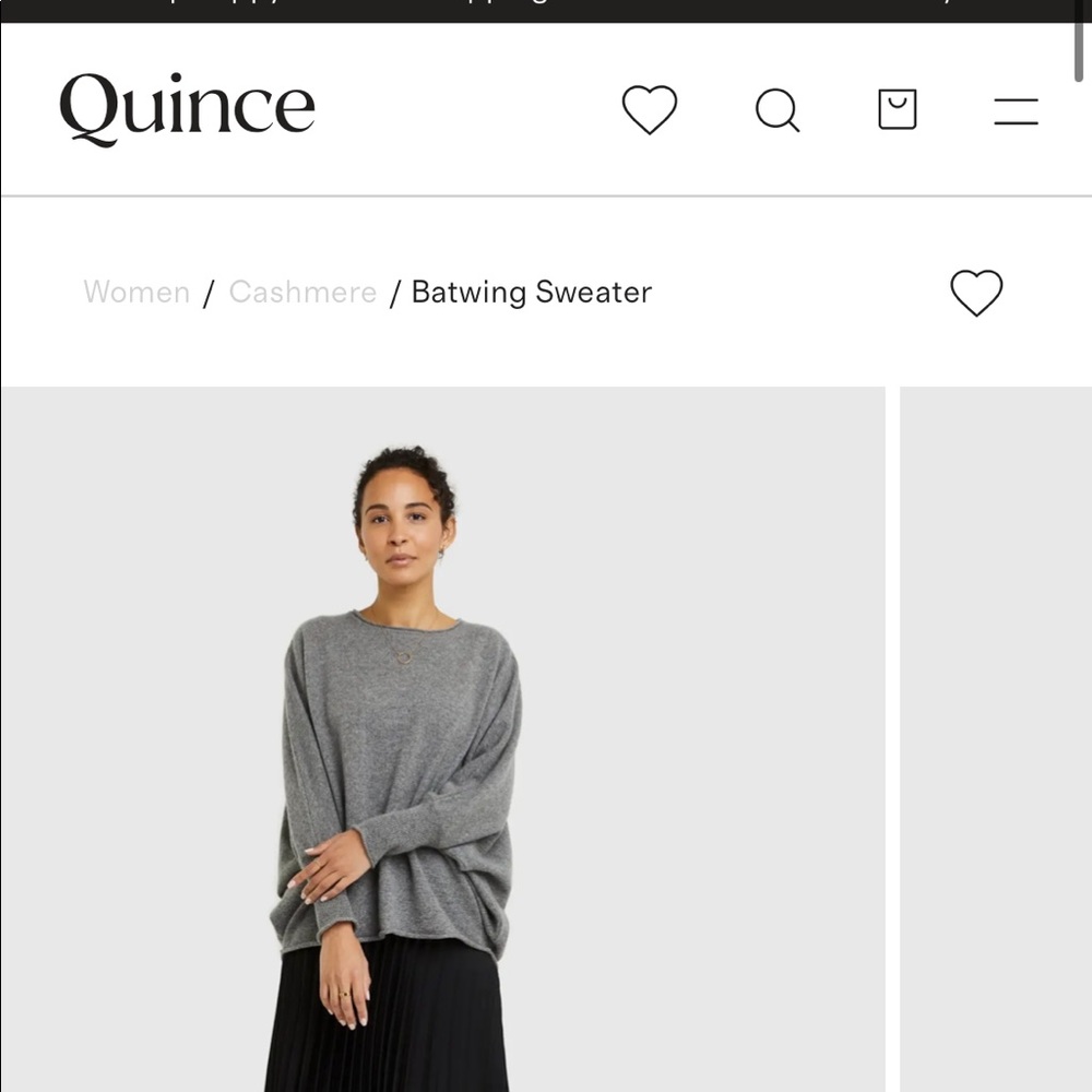 Quince cashmere batwing sweater. Heather grey.